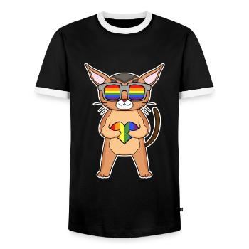 Chat LGBT Chausie Rainbow - T-shirt contrasté Homme - noir/blanc - Devant - AI Model Female 172 light (172cm) & AI Model Male 178 light (178cm)