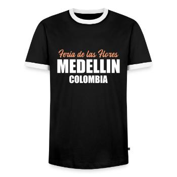Feria Flores Medellin Flower Festival August - Men's Ringer Shirt - black/white - Front - AI Model Female 172 light (172cm) & AI Model Male 178 light (178cm)