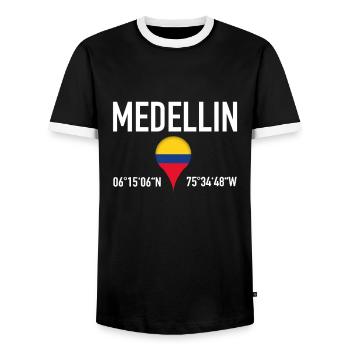 Localisation de Medellin Latitude en Colombie - T-shirt contrasté Homme - noir/blanc - Devant - AI Model Female 172 light (172cm) & AI Model Male 178 light (178cm)