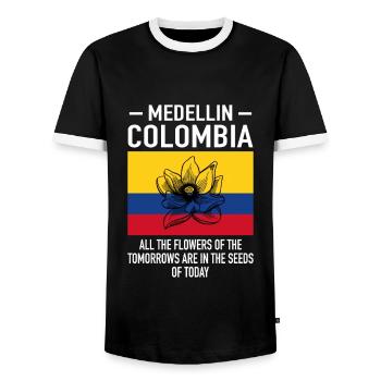 Medellin Colombie Fleurs Drapeau - T-shirt contrasté Homme - noir/blanc - Devant - AI Model Female 172 light (172cm) & AI Model Male 178 light (178cm)