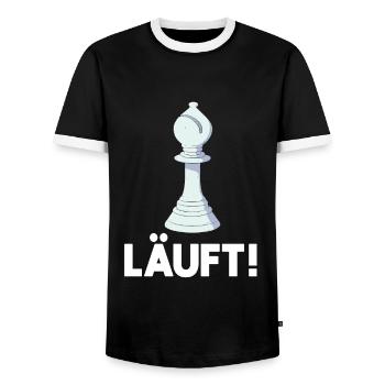 Schachfigur Läufer Wortspiel Läuft Schachspieler - Männer Kontrast-T-Shirt - Schwarz/Weiß - Vorne - AI Model Female 172 light (172cm) & AI Model Male 178 light (178cm)