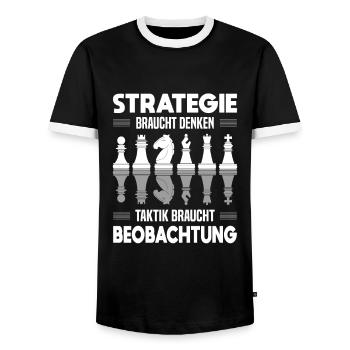 Schach Strategie Denken Taktik Beobachten - Männer Kontrast-T-Shirt - Schwarz/Weiß - Vorne - AI Model Female 172 light (172cm) & AI Model Male 178 light (178cm)