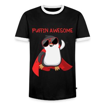 Puffin Awesome Papageientaucher Superheld Geschenk - Männer Kontrast-T-Shirt - Schwarz/Weiß - Vorne - AI Model Female 172 light (172cm) & AI Model Male 178 light (178cm)