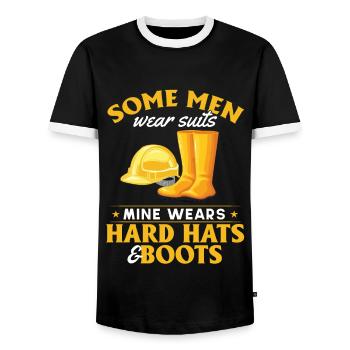 Bauarbeiter Männer Tragen Anzug Meiner Bauhelm - Männer Kontrast-T-Shirt - Schwarz/Weiß - Vorne - AI Model Female 172 light (172cm) & AI Model Male 178 light (178cm)