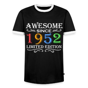 1952 - Jahrgang 1952 - Fantastisch seit 1952 - Männer Kontrast-T-Shirt - Schwarz/Weiß - Vorne - AI Model Female 172 light (172cm) & AI Model Male 178 light (178cm)