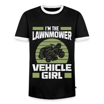 Tondeuse à gazon Tracteur Femme Rétro Jardinage - T-shirt contrasté Homme - noir/blanc - Devant - AI Model Female 172 light (172cm) & AI Model Male 178 light (178cm)