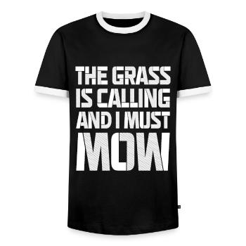 Tondeuse à gazon Jardinage Herbe Appel Mow - T-shirt contrasté Homme - noir/blanc - Devant - AI Model Female 172 light (172cm) & AI Model Male 178 light (178cm)