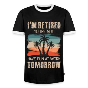 Ich bin Rentner Du nicht Viel Spaß bei der Arbeit - Männer Kontrast-T-Shirt - Schwarz/Weiß - Vorne - AI Model Female 172 light (172cm) & AI Model Male 178 light (178cm)
