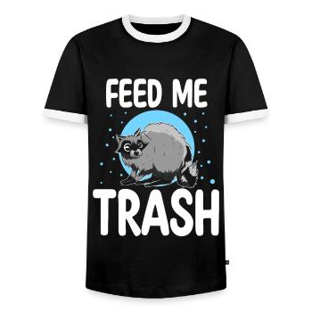 Feed Me Trash Funny Opossum Raccoon Gift - Men's Ringer Shirt - black/white - Front - AI Model Female 172 light (172cm) & AI Model Male 178 light (178cm)