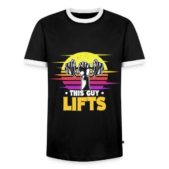 Cet homme balance le coucher de soleil rétro de Kettbell - T-shirt contrasté Homme - noir/blanc - Devant - AI Model Female 172 light (172cm) & AI Model Male 178 light (178cm)