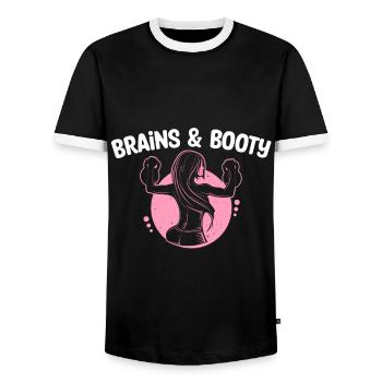 Kettlebell Women's Dumbbell Workout Brains & Booty - Men's Ringer Shirt - black/white - Front - AI Model Female 172 light (172cm) & AI Model Male 178 light (178cm)