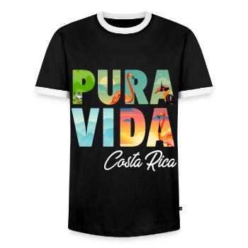 Pura Vida Costa Rica Perroquet Jungle Tropicale - T-shirt contrasté Homme - noir/blanc - Devant - AI Model Female 172 light (172cm) & AI Model Male 178 light (178cm)