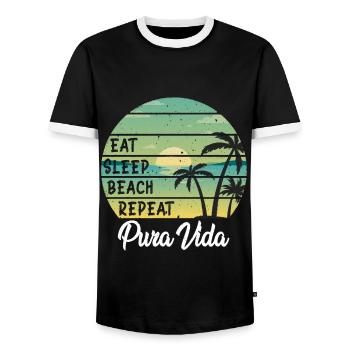 Manger dormir plage répéter Pura Vida Palms Coucher de soleil - T-shirt contrasté Homme - noir/blanc - Devant - AI Model Female 172 light (172cm) & AI Model Male 178 light (178cm)