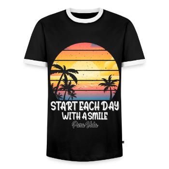 Starte Jeden Tag Mit Einem Lachen Pura Vida - Männer Kontrast-T-Shirt - Schwarz/Weiß - Vorne - AI Model Female 172 light (172cm) & AI Model Male 178 light (178cm)