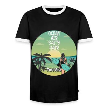 Ocean Air Salty Hair Pura Vida Surfen Surfing - Men's Ringer Shirt - black/white - Front - AI Model Female 172 light (172cm) & AI Model Male 178 light (178cm)