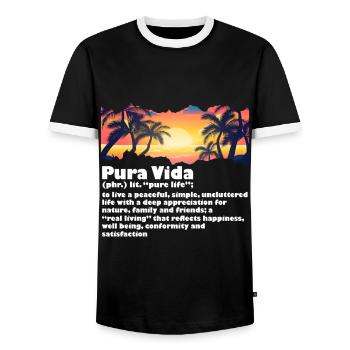 Pura Vida Definition Lebensweisheit Zentralamerika - Männer Kontrast-T-Shirt - Schwarz/Weiß - Vorne - AI Model Female 172 light (172cm) & AI Model Male 178 light (178cm)