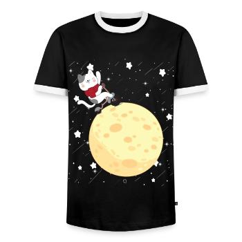 Chat fait du vélo sur la lune Chaton mignon - T-shirt contrasté Homme - noir/blanc - Devant - AI Model Female 172 light (172cm) & AI Model Male 178 light (178cm)