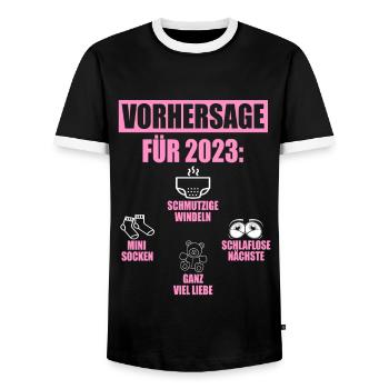 Vorhersage 2023 Geburt Windeln Socken Eltern - Männer Kontrast-T-Shirt - Schwarz/Weiß - Vorne - AI Model Female 172 light (172cm) & AI Model Male 178 light (178cm)