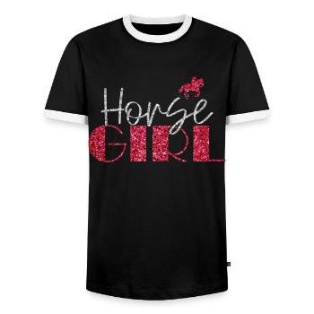 Horse Girl Country Woman Girl HorseBack Rider - Men's Ringer Shirt - black/white - Front - AI Model Female 172 light (172cm) & AI Model Male 178 light (178cm)