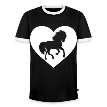 Horse Lover Cow girl Nice Horse Heart Silhouette - Men's Ringer Shirt - black/white - Front - AI Model Female 172 light (172cm) & AI Model Male 178 light (178cm)