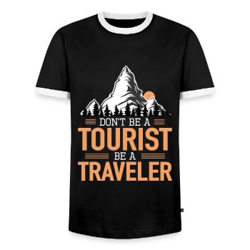Don't Be A Tourist Be A Traveler Travel Lovers - Men's Ringer Shirt - black/white - Front - AI Model Female 172 light (172cm) & AI Model Male 178 light (178cm)