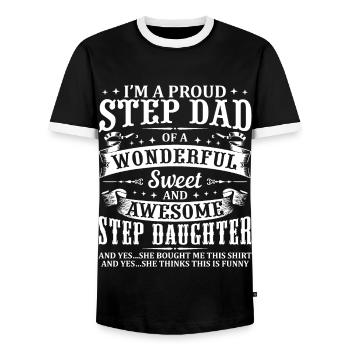 Funny Step Dad Fathers Day Christmas Step - Men's Ringer Shirt - black/white - Front - AI Model Female 172 light (172cm) & AI Model Male 178 light (178cm)