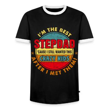 Best Step-dad Funny Retro Stepfather Father s Day - Men's Ringer Shirt - black/white - Front - AI Model Female 172 light (172cm) & AI Model Male 178 light (178cm)