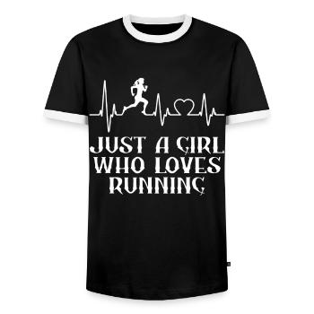 Marathon Runner Girl Heartbeat Just A Girl Who - Men's Ringer Shirt - black/white - Front - AI Model Female 172 light (172cm) & AI Model Male 178 light (178cm)