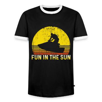 Vintage Jetski Holiday Motorboat Fun In The Sun - Men's Ringer Shirt - black/white - Front - AI Model Female 172 light (172cm) & AI Model Male 178 light (178cm)