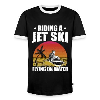 Riding A Jet Ski Flying On Water Summer Jet Boat - Men's Ringer Shirt - black/white - Front - AI Model Female 172 light (172cm) & AI Model Male 178 light (178cm)