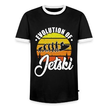 Evolution Of Jetski Vintage Water Sports Jet Boat - Men's Ringer Shirt - black/white - Front - AI Model Female 172 light (172cm) & AI Model Male 178 light (178cm)