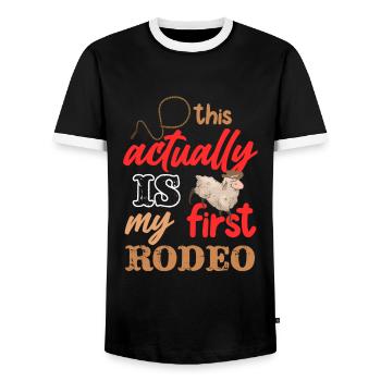 Actually My First Mutton Buster Rodeo Schaf Reiten - Männer Kontrast-T-Shirt - Schwarz/Weiß - Vorne - AI Model Female 172 light (172cm) & AI Model Male 178 light (178cm)