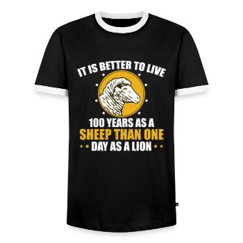 Better to live as a sheep than a lion - Men's Ringer Shirt - black/white - Front - AI Model Female 172 light (172cm) & AI Model Male 178 light (178cm)