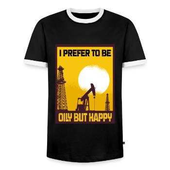 I Prefer To Be Oily But Happy Oil Production Gift - Men's Ringer Shirt - black/white - Front - AI Model Female 172 light (172cm) & AI Model Male 178 light (178cm)