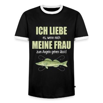 Liebe Meine Frau Angeln Gehen Lässt Angelsport - Männer Kontrast-T-Shirt - Schwarz/Weiß - Vorne - AI Model Female 172 light (172cm) & AI Model Male 178 light (178cm)