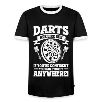 Dart Like Sex Confident Stick Anywhere Anspielung - Männer Kontrast-T-Shirt - Schwarz/Weiß - Vorne - AI Model Female 172 light (172cm) & AI Model Male 178 light (178cm)