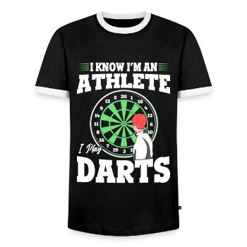 Darts Sportsman Darts Player Athlete Play Darts - Men's Ringer Shirt - black/white - Front - AI Model Female 172 light (172cm) & AI Model Male 178 light (178cm)