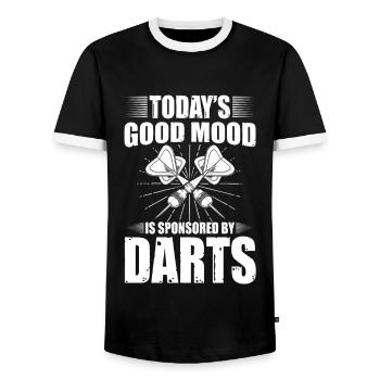 Darts Darts Darts Darts Team Darts Event - Men's Ringer Shirt - black/white - Front - AI Model Female 172 light (172cm) & AI Model Male 178 light (178cm)