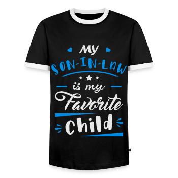 Mein Schwiegersohn ist mein Lieblingskind - Männer Kontrast-T-Shirt - Schwarz/Weiß - Vorne - AI Model Female 172 light (172cm) & AI Model Male 178 light (178cm)