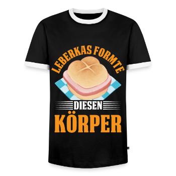 Leberkas Formte Körper Lustiger Leberkäse Spruch - Männer Kontrast-T-Shirt - Schwarz/Weiß - Vorne - AI Model Female 172 light (172cm) & AI Model Male 178 light (178cm)