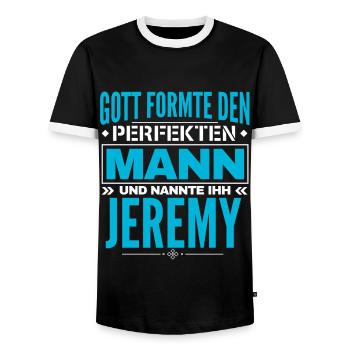 Jeremy Name Design - Männer Kontrast-T-Shirt - Schwarz/Weiß - Vorne - AI Model Female 172 light (172cm) & AI Model Male 178 light (178cm)