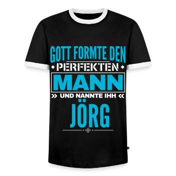 Jörg Name Design - Männer Kontrast-T-Shirt - Schwarz/Weiß - Vorne - AI Model Female 172 light (172cm) & AI Model Male 178 light (178cm)