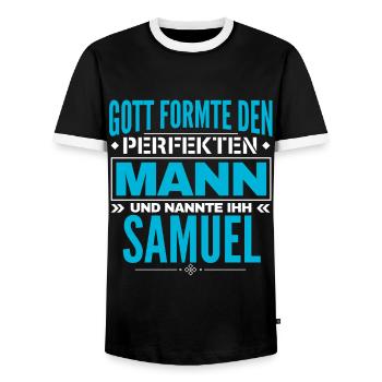 Samuel Name Design - Männer Kontrast-T-Shirt - Schwarz/Weiß - Vorne - AI Model Female 172 light (172cm) & AI Model Male 178 light (178cm)