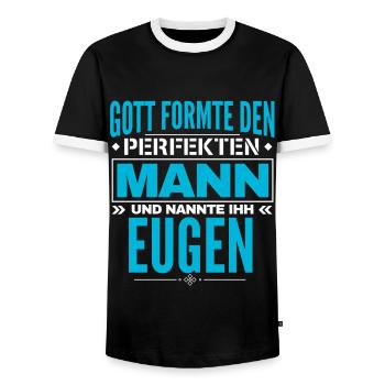 Eugen Name Design - Männer Kontrast-T-Shirt - Schwarz/Weiß - Vorne - AI Model Female 172 light (172cm) & AI Model Male 178 light (178cm)