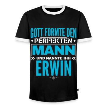 Erwin Name Design - Männer Kontrast-T-Shirt - Schwarz/Weiß - Vorne - AI Model Female 172 light (172cm) & AI Model Male 178 light (178cm)