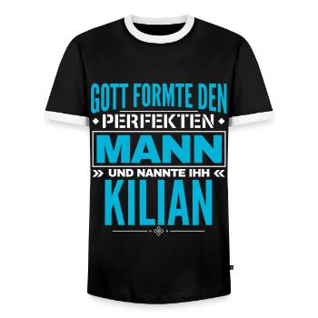 Kilian Name Design - Männer Kontrast-T-Shirt - Schwarz/Weiß - Vorne - AI Model Female 172 light (172cm) & AI Model Male 178 light (178cm)