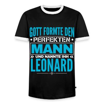 Leonard Name Design - Männer Kontrast-T-Shirt - Schwarz/Weiß - Vorne - AI Model Female 172 light (172cm) & AI Model Male 178 light (178cm)