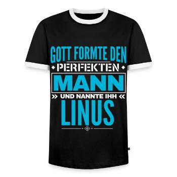 Linus Name Design - Männer Kontrast-T-Shirt - Schwarz/Weiß - Vorne - AI Model Female 172 light (172cm) & AI Model Male 178 light (178cm)