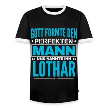 Lothar Name Design - Männer Kontrast-T-Shirt - Schwarz/Weiß - Vorne - AI Model Female 172 light (172cm) & AI Model Male 178 light (178cm)