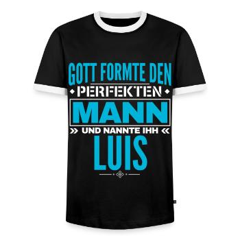 Luis Name Design - Männer Kontrast-T-Shirt - Schwarz/Weiß - Vorne - AI Model Female 172 light (172cm) & AI Model Male 178 light (178cm)